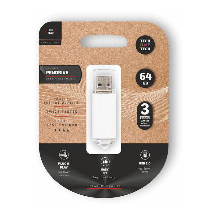 Clé USB Tech One Tech TEC3007-64 Blanc 64 GB Clé USB Tech One Tech TEC3007-64 Blanc 64 GB