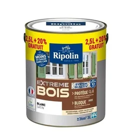 Ripolin Peinture pour Bois Satinée Haute Protection 10 ans - Ultra Couvrante, Résistante aux Chocs - Blanc - Certifiée EU Ecolabel A+ - Intérieur et Extérieur
