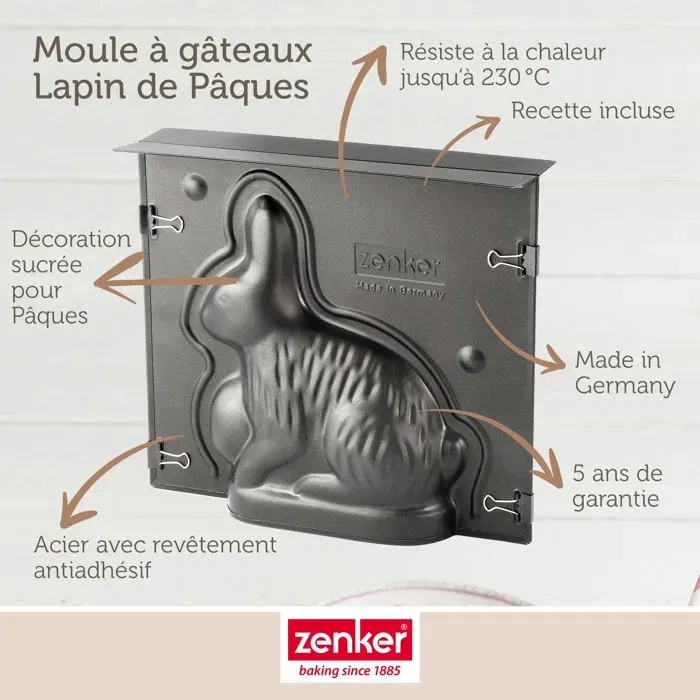 Zenker Ensemble de Moule à Gâteau 3D Lapin de Pâques avec 5 Emporte-Pièces Lapins - Moules en Acier Antiadhésif pour Lamele Alsacien
