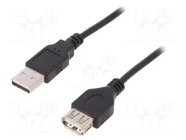 DIGITUS Câble USB 2.0 de 3m, USB A socle vers USB A prise, noir