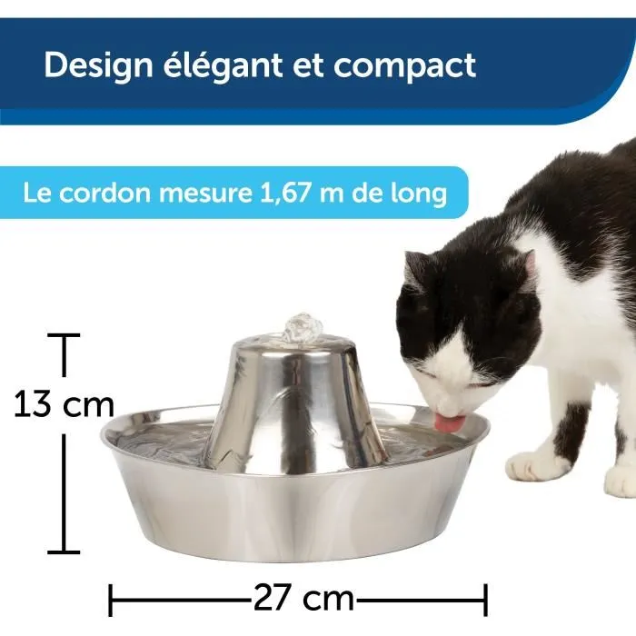 PetSafe SEASIDE - Fontaine à eau pour chiens et chats, 1.8L inoxydable, silencieuse, avec filtre