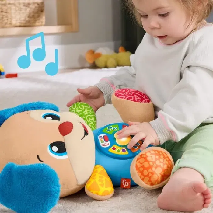 Fisher-Price JFD20 - Peluche musicale interactive Puppy Éveil Progressif - 50 chansons, textures et boutons pour bébé dès la naissance