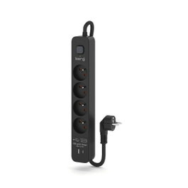 KERG Bloc multiprise parafoudre avec 4 prises et ports USB, noir