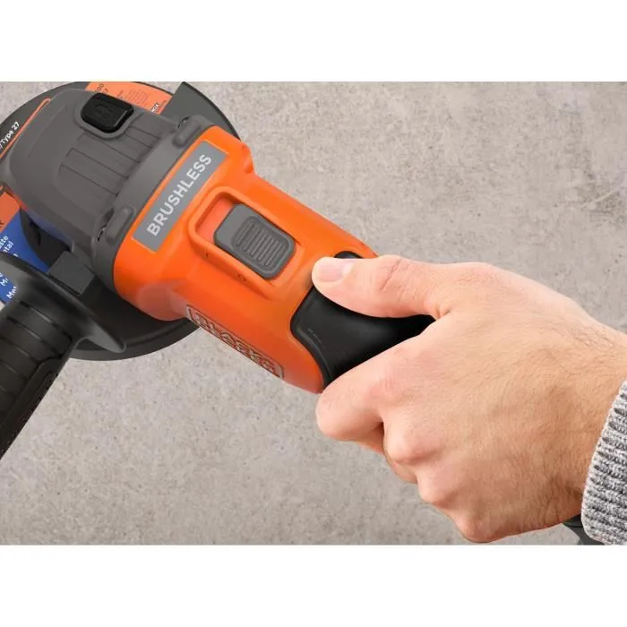Black + Decker BCG6L8F1S-QW Meuleuse sans fil 18V Brushless 115 mm avec batterie 4Ah, chargeur, 3 disques et sac de transport