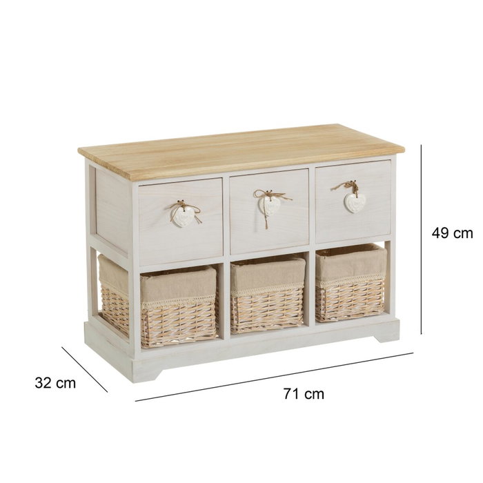 BigBuy Home Commode SWEET HEART Crème Naturel