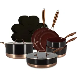 Menastyl Batterie de cuisine induction Black Copper 13 pièces avec poignée amovible