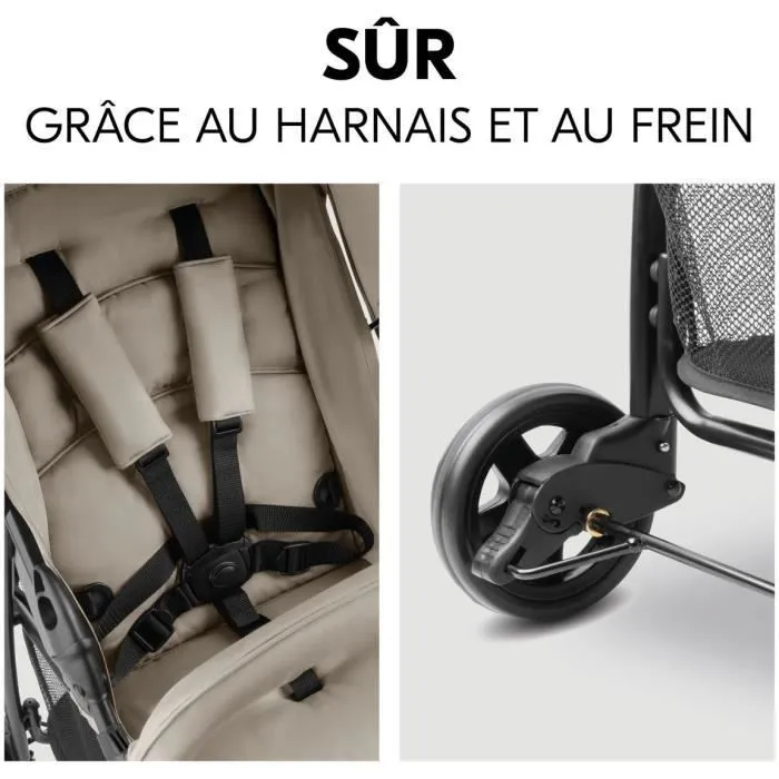 Hauck SPORT - Poussette canne pliable et inclinable, avec capote pare-soleil, 4 roues pivotantes, harnais 5 points et panier XL, pour bébé jusqu'à 15 kg - Beige