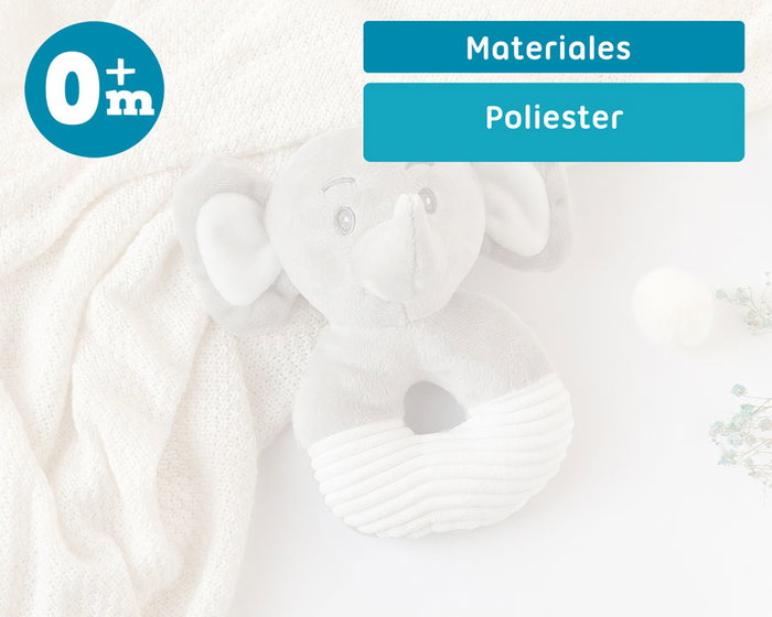 KioKids Sonajero Peluche Elefante Gris 13 cm - Hochet doudou éléphant gris pour bébé dès la naissance, collection Dolci amici