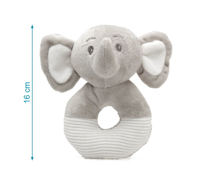 KioKids Sonajero Peluche Elefante Gris 13 cm - Hochet doudou éléphant gris pour bébé dès la naissance, collection Dolci amici