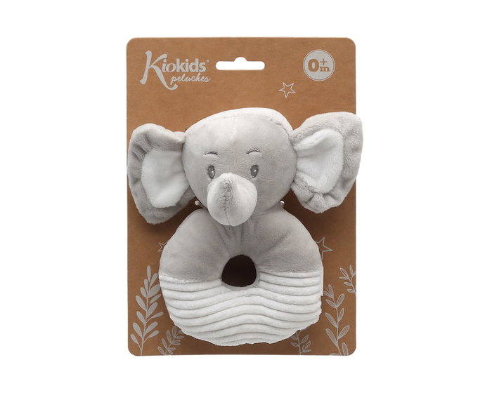 KioKids Sonajero Peluche Elefante Gris 13 cm - Hochet doudou éléphant gris pour bébé dès la naissance, collection Dolci amici