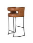 GINER Y COLOMER Tabouret en cuir naturel cognac avec structure métallique noire curviligne - Hauteur 101 cm, largeur 60 cm