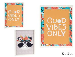 GIFTDECOR Lot de 2 Tableaux Enfants Good Vibes 40x50cm Gris + Naranja