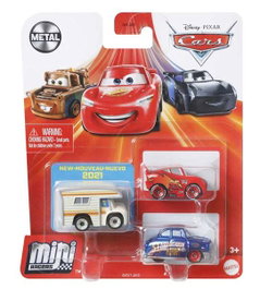 Mattel Mini Voitures Cars - Set de 3 Unités avec Carrosserie Métallique et Roues Giratoires - Modèles Variés