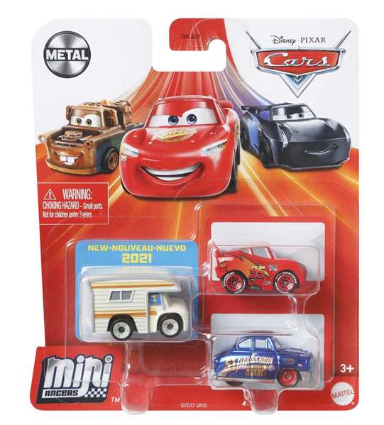 Mattel Mini Voitures Cars - Set de 3 Unités avec Carrosserie Métallique et Roues Giratoires - Modèles Variés