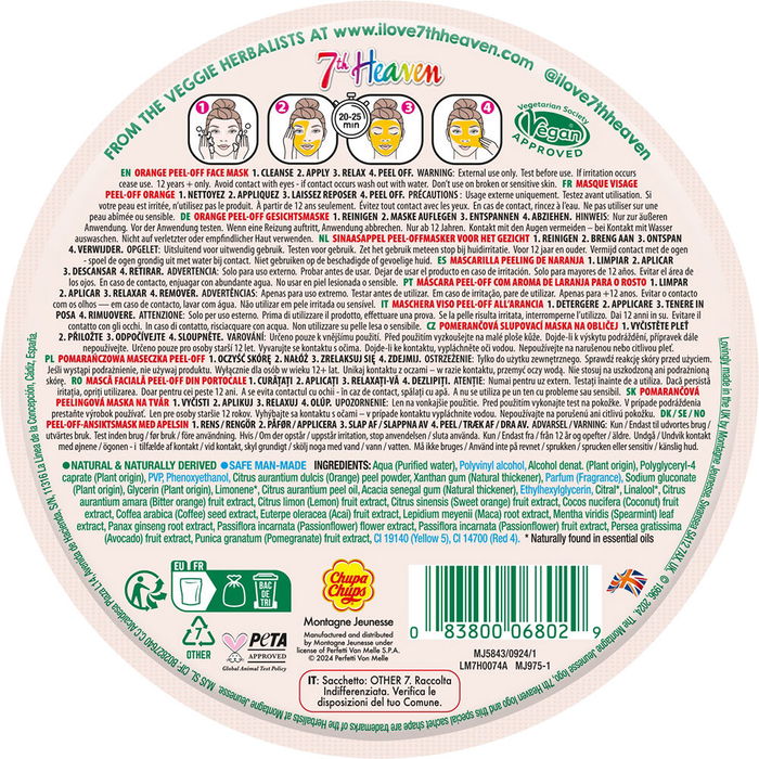 7th Heaven Masque Visage Peel-Off Chupa Chups à l'Orange - Soin Purifiant et Exfoliant - 8 ml