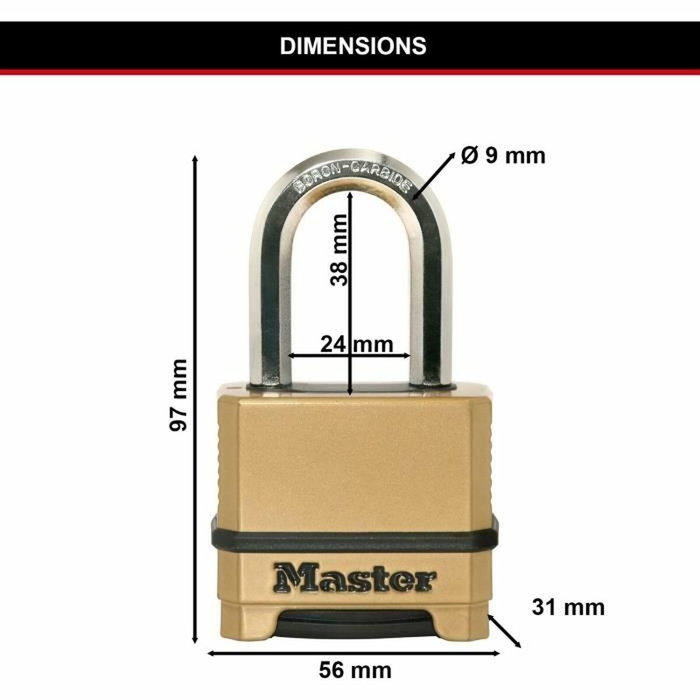 Master Lock M175EURDLF Cadenas à combinaison en Zinc avec anse en L