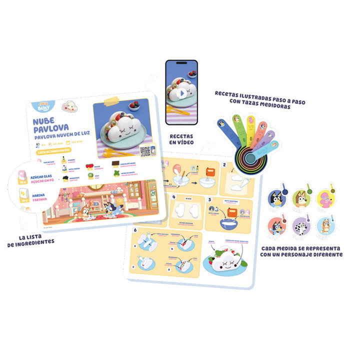 Chefclub Tazas medidoras Bluey avec 16 cartes de recettes de cuisine Chefclub Tazas medidoras Bluey avec 16 cartes de recettes de cuisine