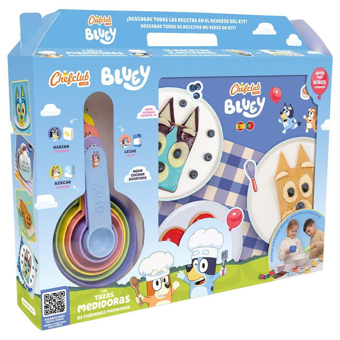 Chefclub Tazas medidoras Bluey avec 16 cartes de recettes de cuisine Chefclub Tazas medidoras Bluey avec 16 cartes de recettes de cuisine