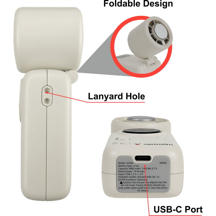 Verbatim Cool 'n' Go Ice Touch Pro Handheld Fan White/Silver