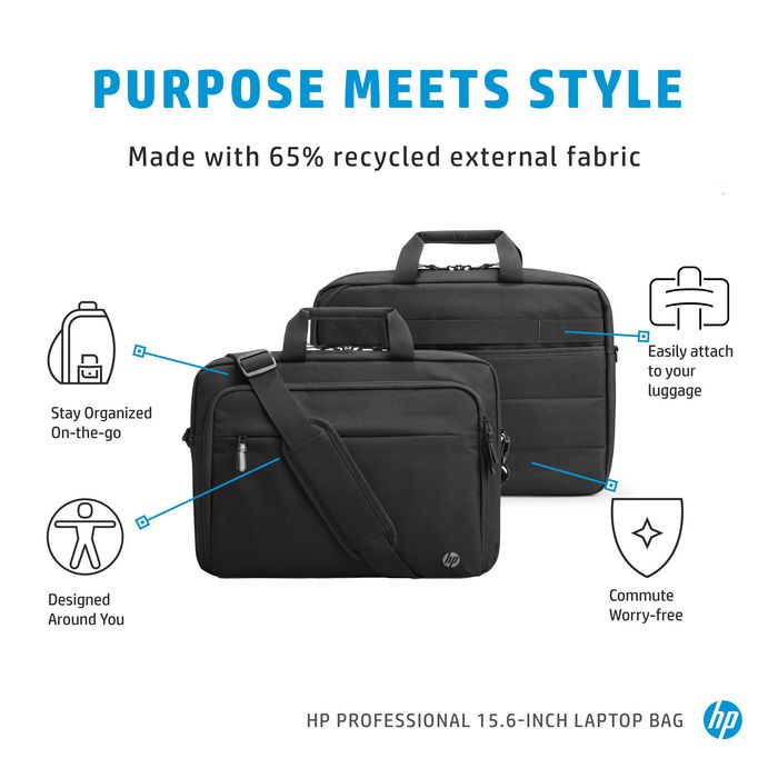 HP - Sacoche pour ordinateur portable professionnel 15,6 pouces - Écoresponsable, RFID, compartiment pour traceur Bluetooth, protection et organisation de voyage