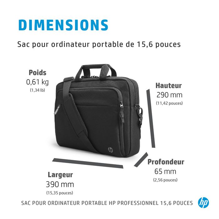 HP - Sacoche pour ordinateur portable professionnel 15,6 pouces - Écoresponsable, RFID, compartiment pour traceur Bluetooth, protection et organisation de voyage