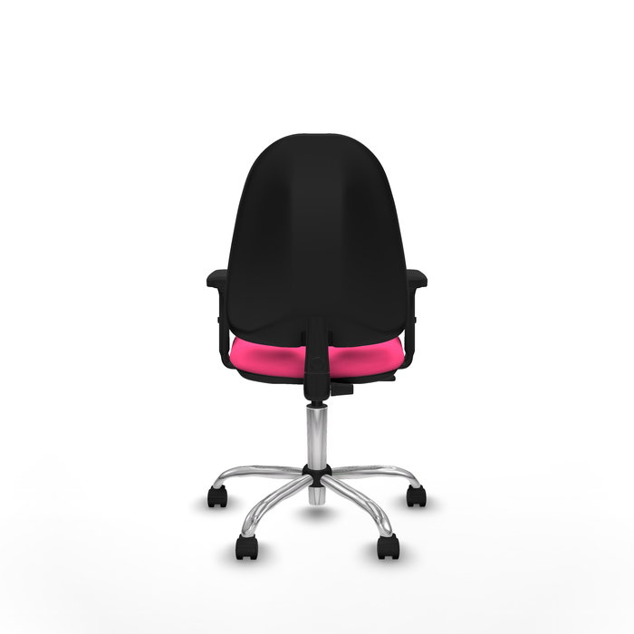 Chaise Algarra Contact permament de base Cuir écologique Rose Structure chromée Accoudoir 2D Sans appui-tête Roulettes en nylon 50 mm