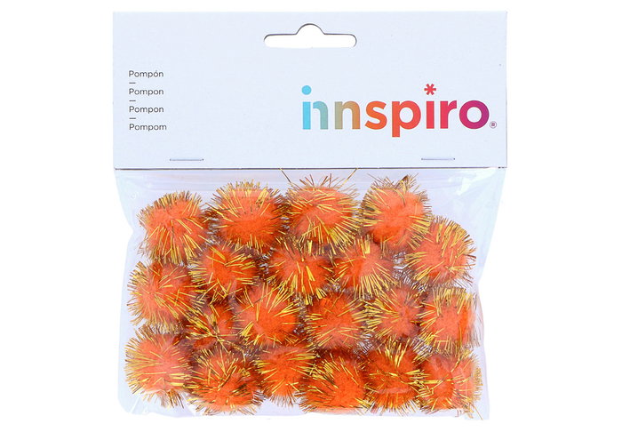 Innspiro Pompons brillants orange 25mm, 20 unités