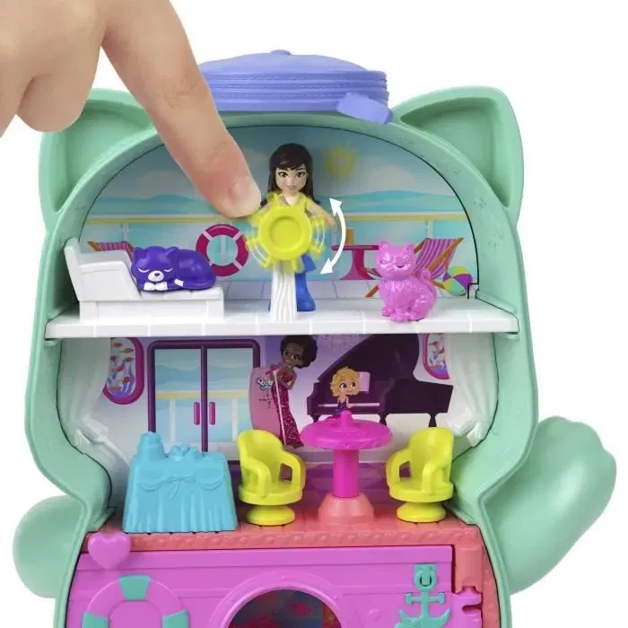 Polly Pocket Coffret Croisière du Chaton Marin - Jouet de Voyage avec Figurine et Accessoires - À partir de 4 ans - Réf. JCR37