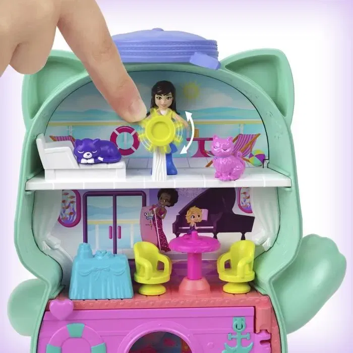 Polly Pocket Coffret Croisière du Chaton Marin - Jouet de Voyage avec Figurine et Accessoires - À partir de 4 ans - Réf. JCR37