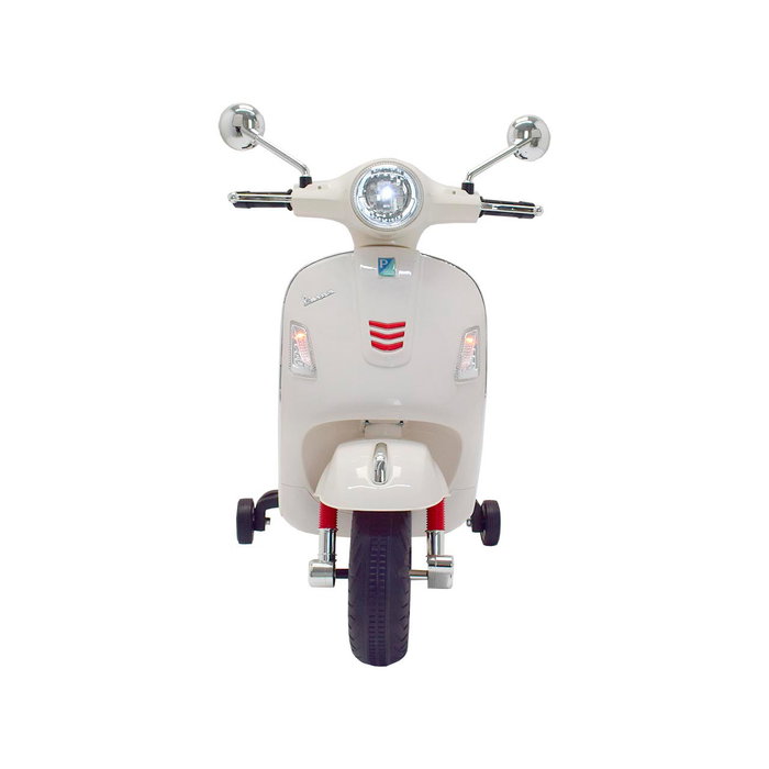Tachan - Moto électrique Vespa GTS 12V pour enfant avec licence officielle, faros LED, USB/MP3, ruedas de stabilité - Blanche