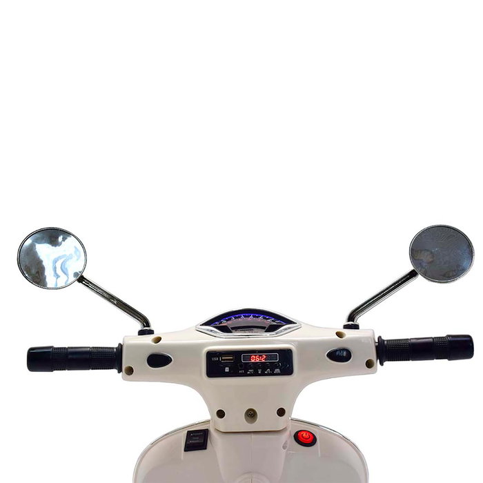 Tachan - Moto électrique Vespa GTS 12V pour enfant avec licence officielle, faros LED, USB/MP3, ruedas de stabilité - Blanche