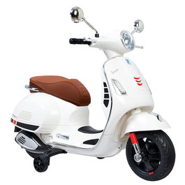 Tachan - Moto électrique Vespa GTS 12V pour enfant avec licence officielle, faros LED, USB/MP3, ruedas de stabilité - Blanche