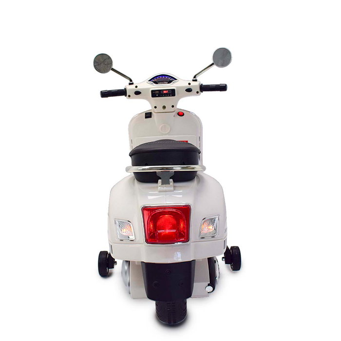 Tachan - Moto électrique Vespa GTS 12V pour enfant avec licence officielle, faros LED, USB/MP3, ruedas de stabilité - Blanche