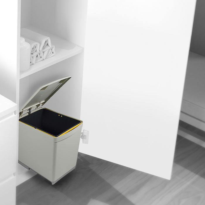 Emuca Bac de tri sélectif pour fixation inférieure et extraction manuelle dans module de cuisine 1 x 16 litres et couvercle automatique, Plastique, Gris