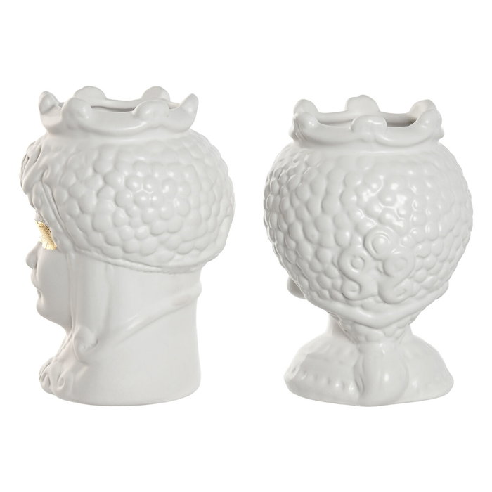 Cache-pot Home ESPRIT Blanc Doré Porcelaine 10 x 10 x 14 cm (2 Unités)