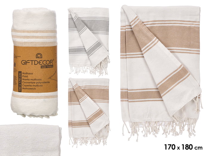 Giftdecor Multiusos Rayas Beige Gris 180 x 170 cm Tissu Coton Polyester Lot Assorti (Set de 12) Giftdecor Multiusos Rayas Beige Gris 180 x 170 cm Tissu Coton Polyester Lot Assorti (Set de 12)