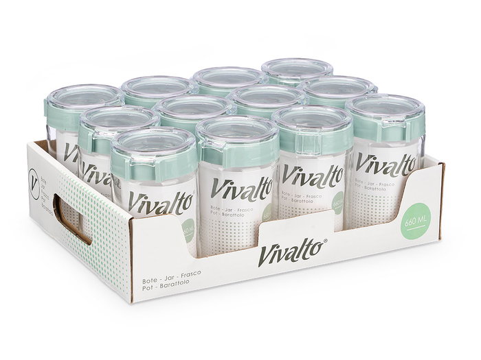 Vivalto Bocal avec couvercle vert 660 ml 9x15x9 cm (Set de 12)