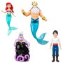 MATTEL Disney Princess Figurines Articulées La Petite Sirène (Ariel) - Set de 4 Personnages : Ariel, Prince Eric, Roi Triton et Ursula avec Trident - 8,9 cm