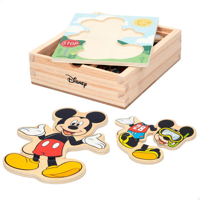 WOOMAX Puzzle en bois Mickey Disney - 19 pièces - Boîte 14x12,5x4 cm - À partir de 24 mois