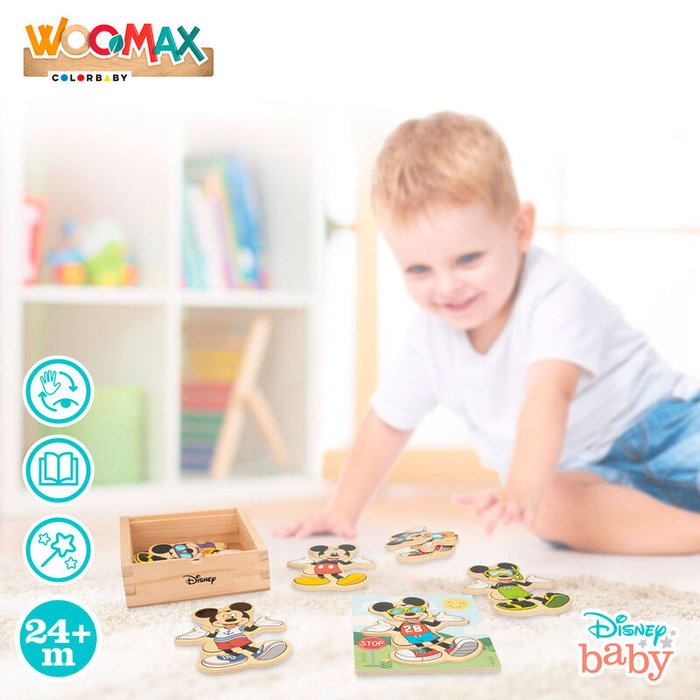 WOOMAX Puzzle en bois Mickey Disney - 19 pièces - Boîte 14x12,5x4 cm - À partir de 24 mois