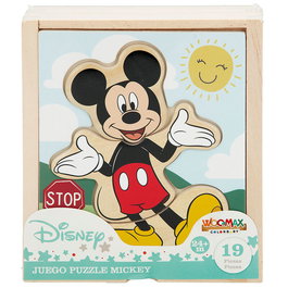 WOOMAX Puzzle en bois Mickey Disney - 19 pièces - Boîte 14x12,5x4 cm - À partir de 24 mois