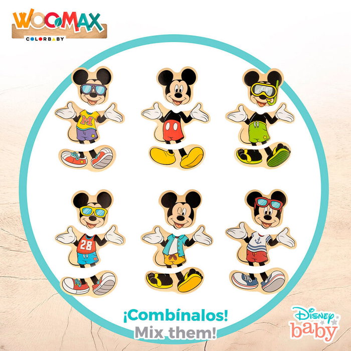 WOOMAX Puzzle en bois Mickey Disney - 19 pièces - Boîte 14x12,5x4 cm - À partir de 24 mois