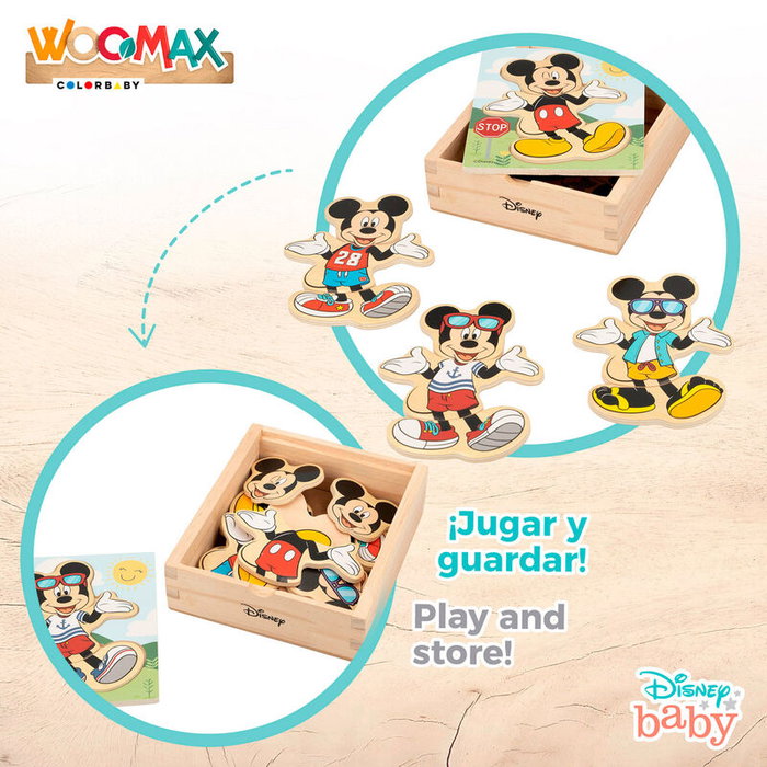 WOOMAX Puzzle en bois Mickey Disney - 19 pièces - Boîte 14x12,5x4 cm - À partir de 24 mois