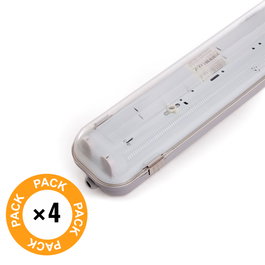 Lot de 4 kits d'éclairage étanches et connectables pour deux tubes LED 1200 mm ABS/PC avec clips en acier inoxydable