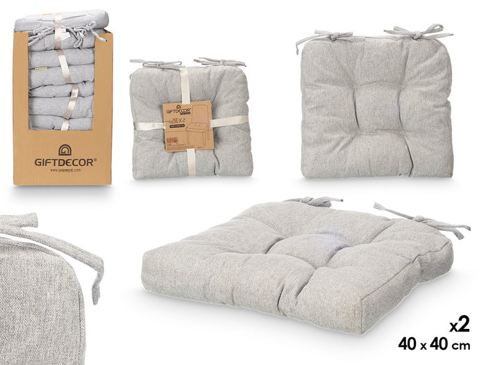 Giftdecor Lot de 2 Cousins de Chaise Gris Clair 40x40 cm en Tissu Polyester (Set de 6) Giftdecor Lot de 2 Cousins de Chaise Gris Clair 40x40 cm en Tissu Polyester (Set de 6)