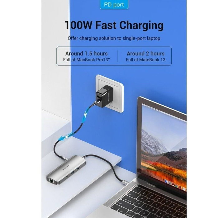 Hub USB Vention TOMHB Argenté 100 W