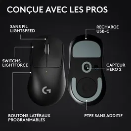 Logitech G Souris Gamer Sans Fil G Pro X Superlight 2 DEX, Noir, Performance Légère, Capteur HERO 2, Technologie LIGHTSPEED