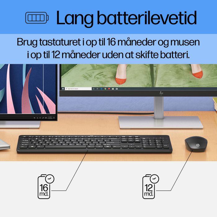HP - Combo clavier et souris sans fil HP 230, 1600 DPI, 12 touches de fonction, longues autonomies - Clavier AZERTY / QWERTZ