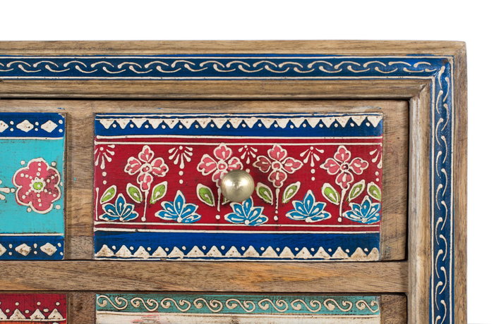 Giner y Colomer - Commode de chevet en bois de mango, 10 tiroirs peints à la main avec motifs floraux, finition naturelle, 36x9x? cm