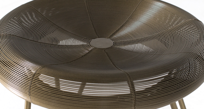 Giner y Colomer Tabouret Bas en Métal Industriel, Patines en Bronze Vieilli, Pour Bar ou Cuisine, Diamètre Siège 45 cm, Hauteur Totale 84 cm